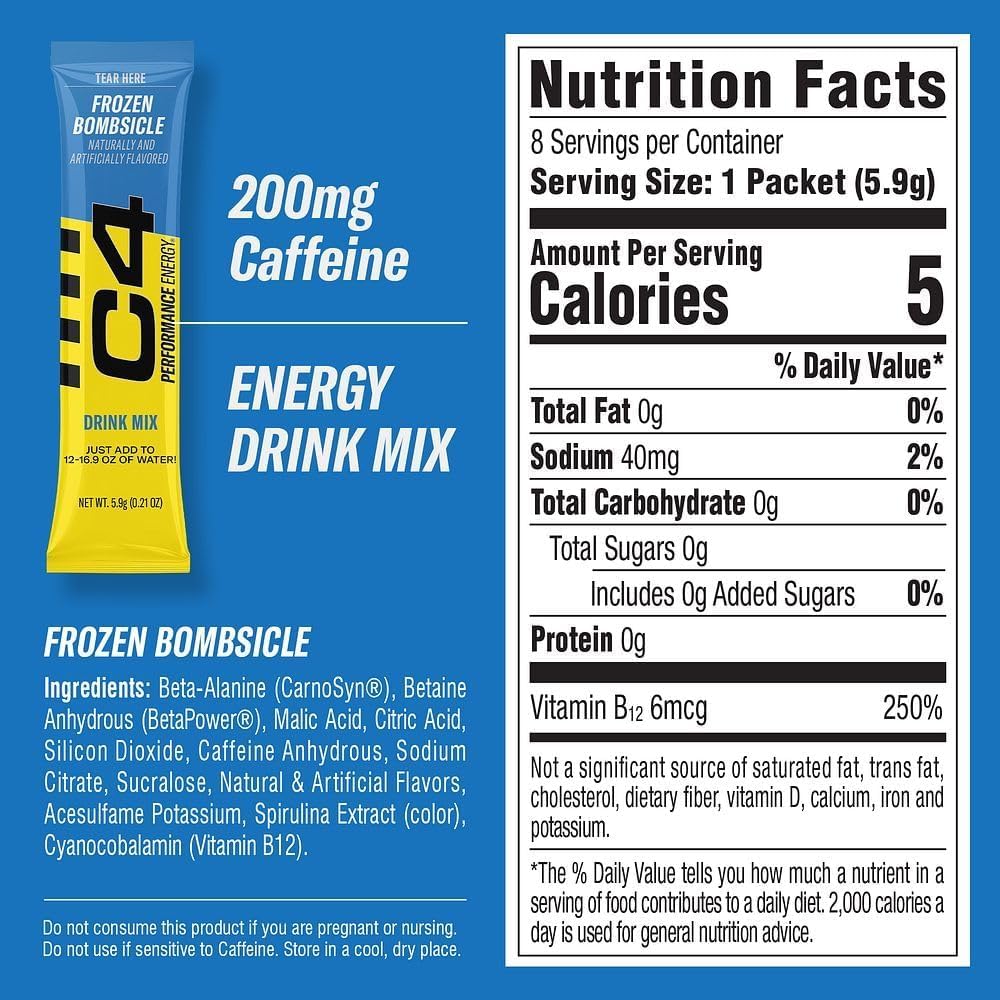 C4 Performance Energy Sticks, 200mg Caffeine, Zero Sugar | 8 Sticks