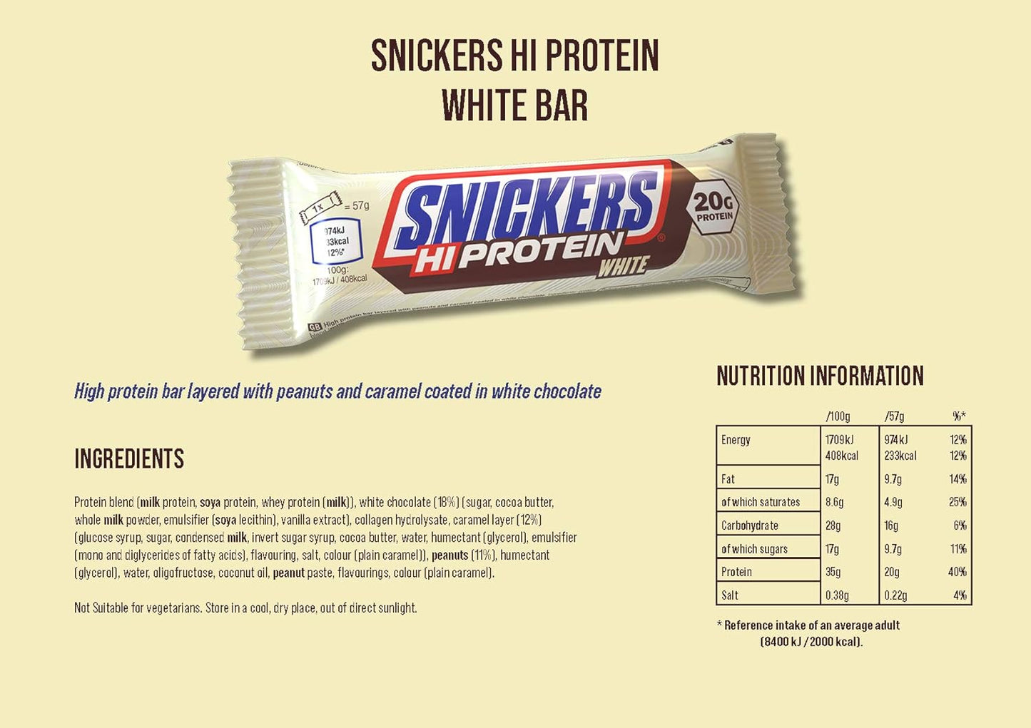 Snickers- HiProtein- White Chocolate Protein Bar- 55g