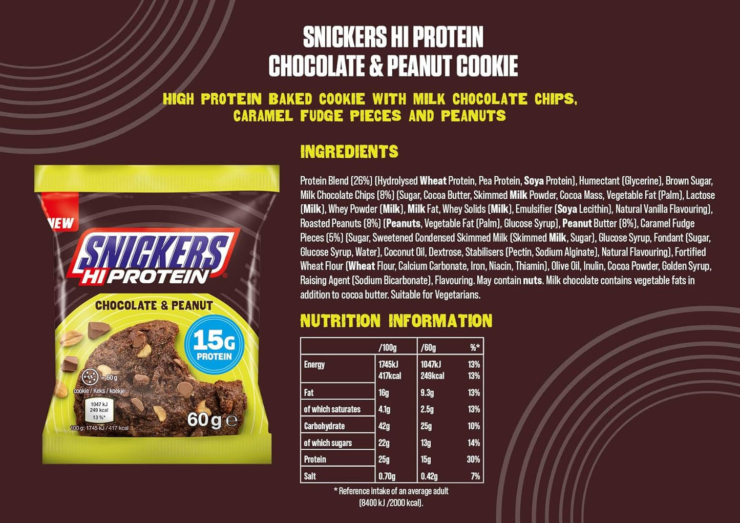 Snickers - Baked Chocolate Peanut High Protein Cookie (60g)