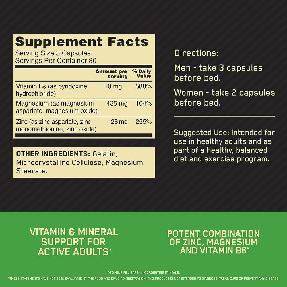 Optimum Nutrition ZMA Capsules 90 Capsules. (zinc Magnesium Asparate)