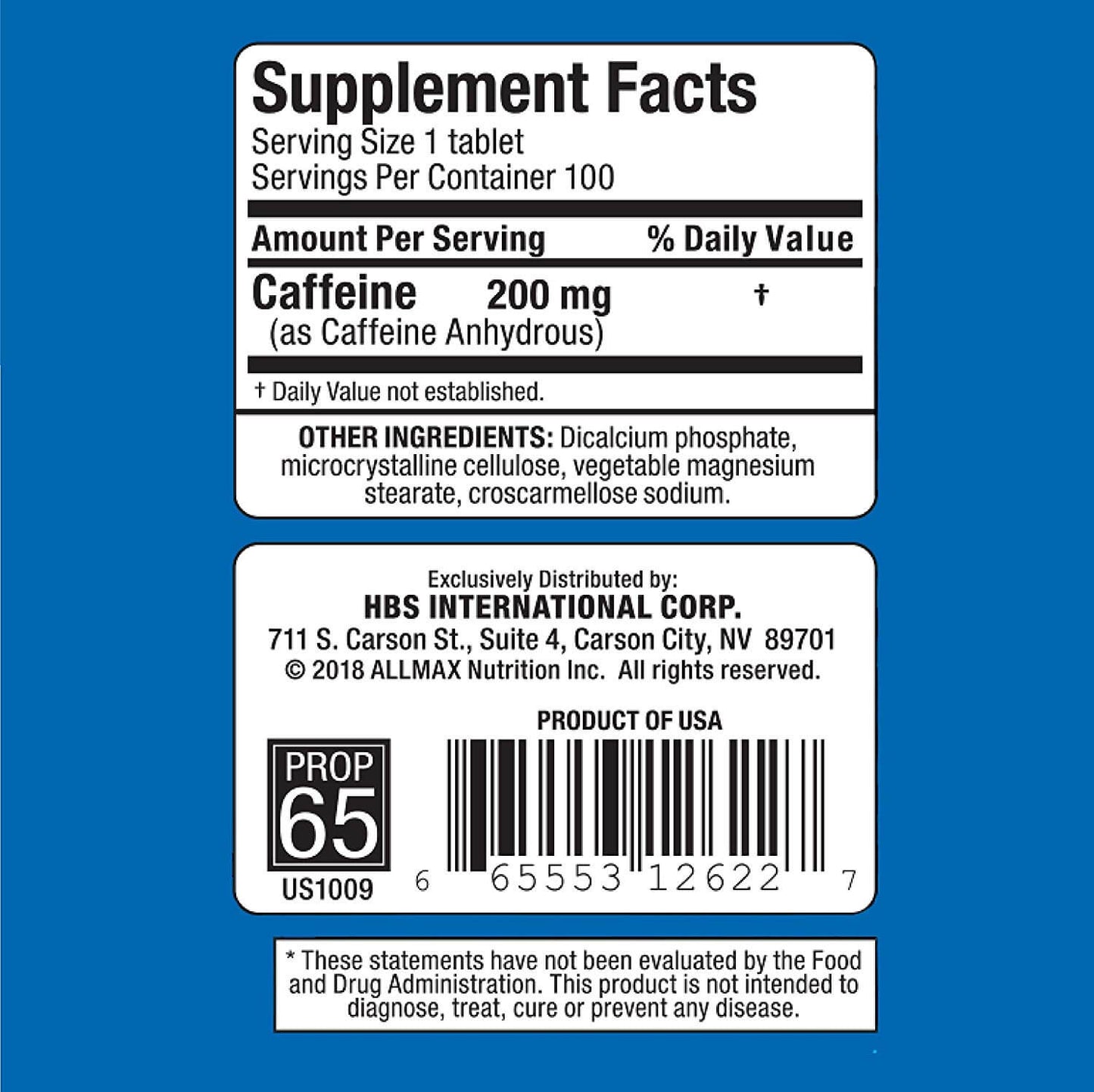 Allmax Nutrition Caffeine 100 Tablets| 200mg