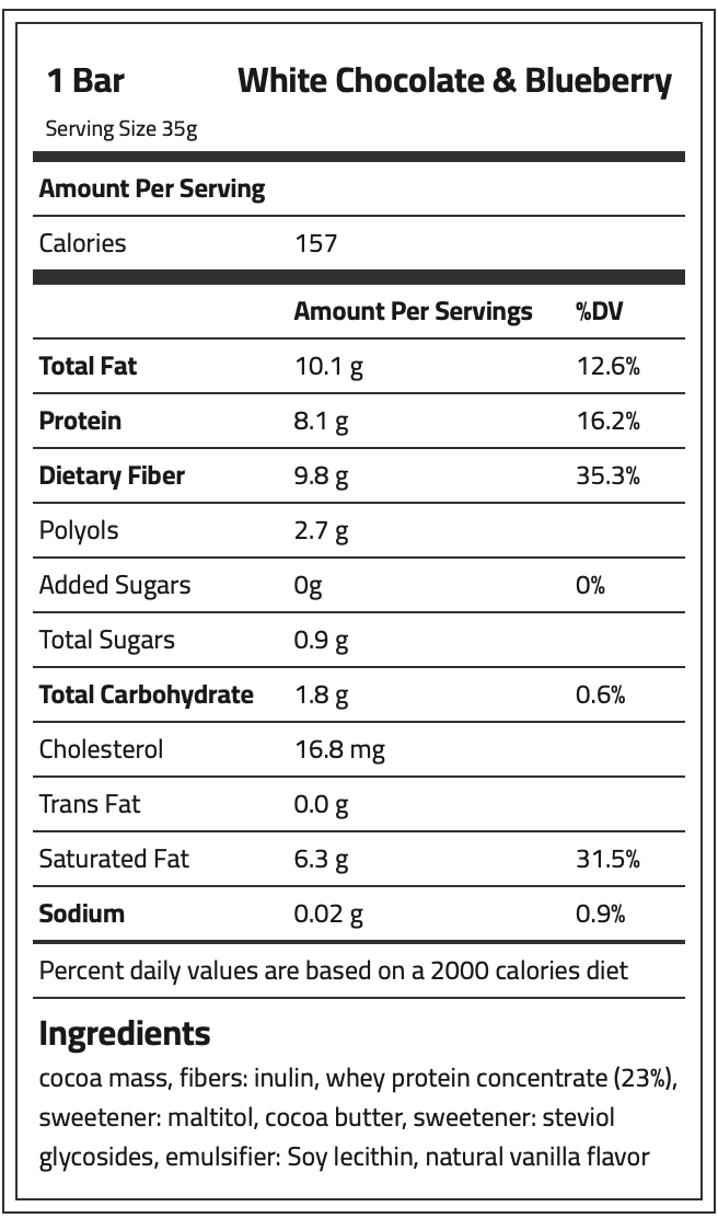 Laperva Keto Bar, White Chocolate & Blueberry, 1 Bar, Low Calories, Athletes & Keto Friendly