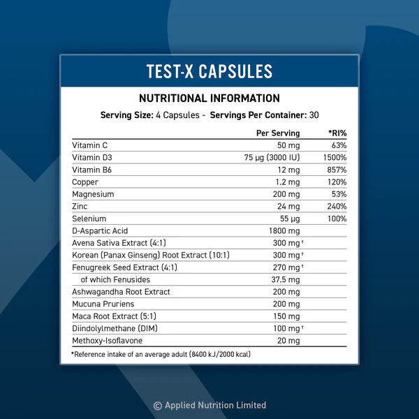 Applied Nutrition Test-X Testosterone Support 120 Capsules (30 Servings)