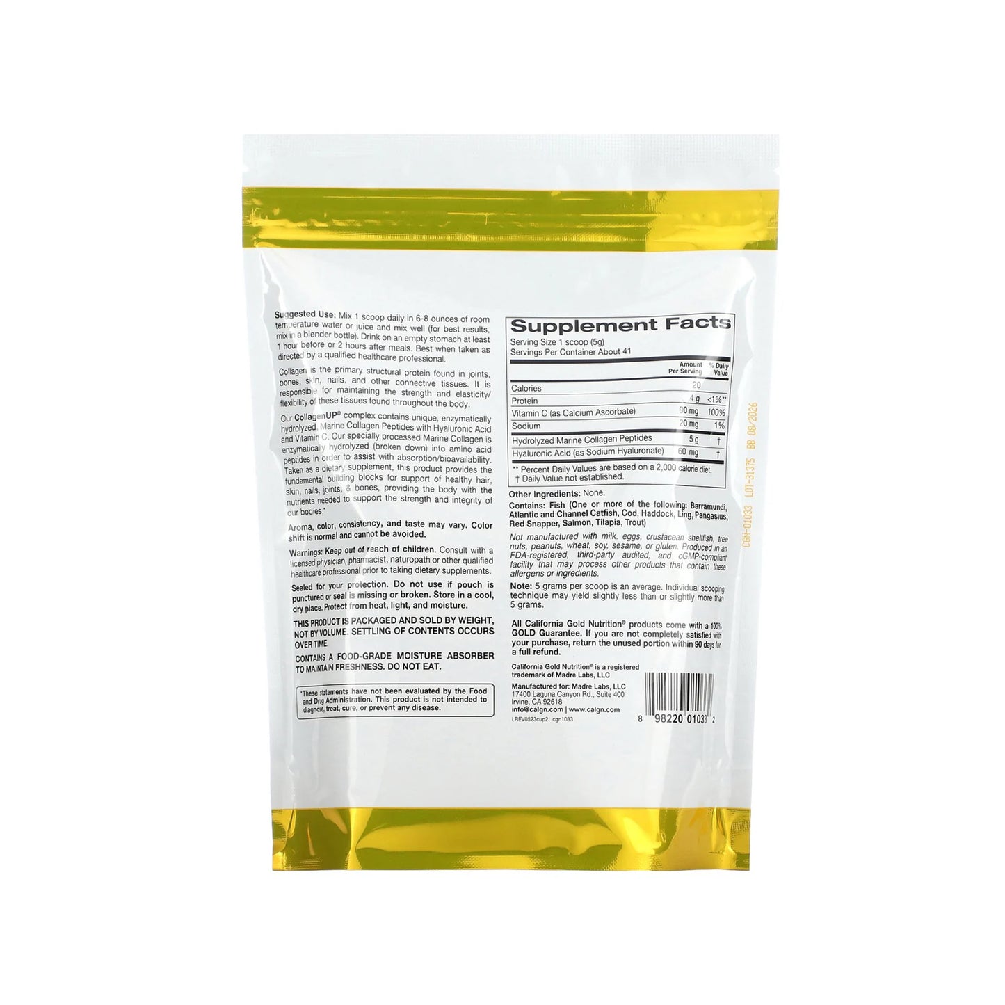 California Gold Nutrition , CollagenUP , Hydrolyzed Marine Collagen Pep (206g)