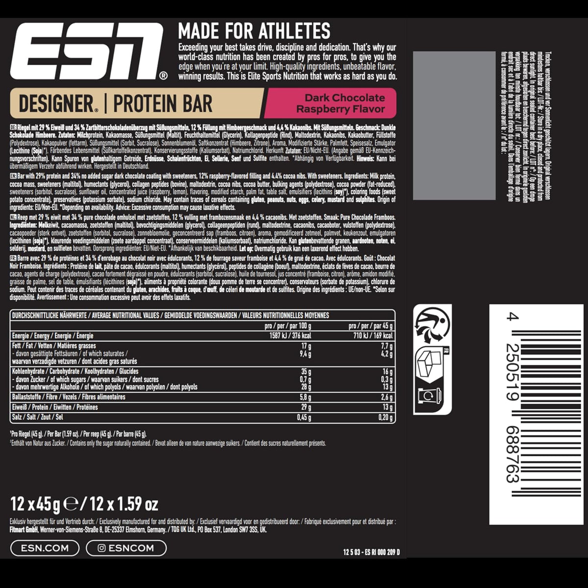 ESN Designer Protein Bar - Dark Chocolate Raspberry