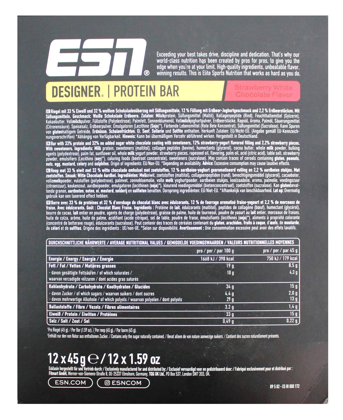 ESN Designer Protein Bar - Strawberry White Chocolate