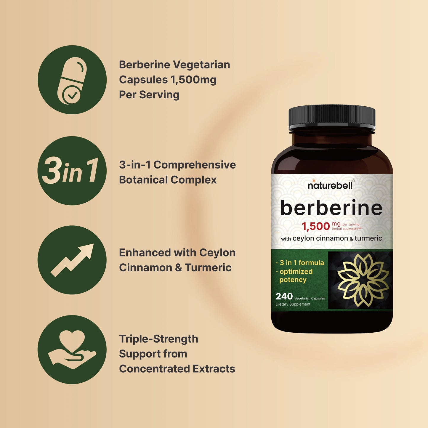 NatureBell Berberine Supplement 1500mg, 240 Veggie Capsules