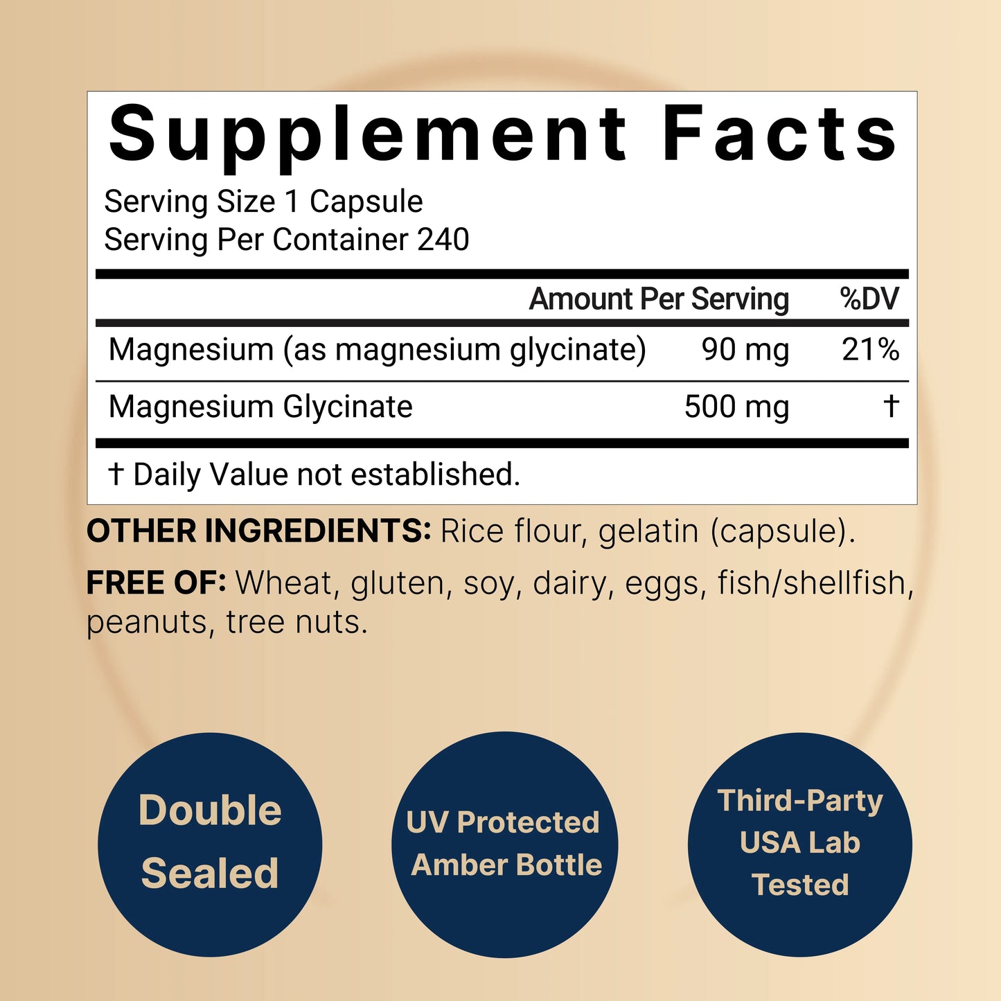 NatureBell Magnesium Glycinate 500mg , 240 Capsules