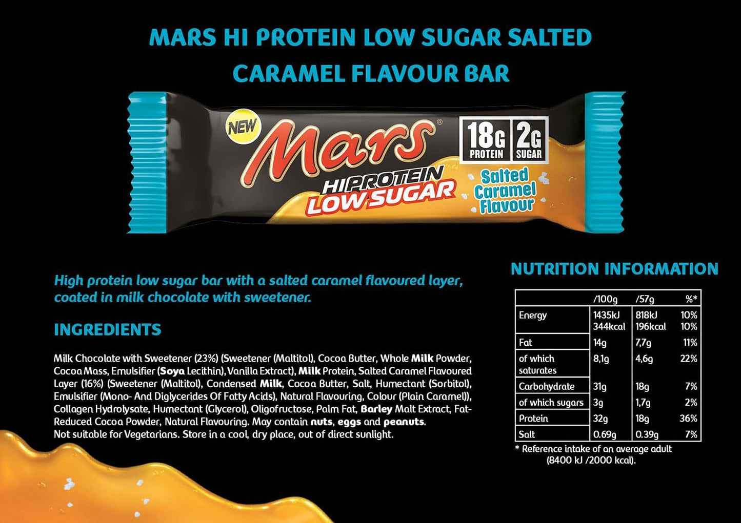 Mars - Salted Caramel Low Sugar Chocolate Hi Protein Bars | 57g