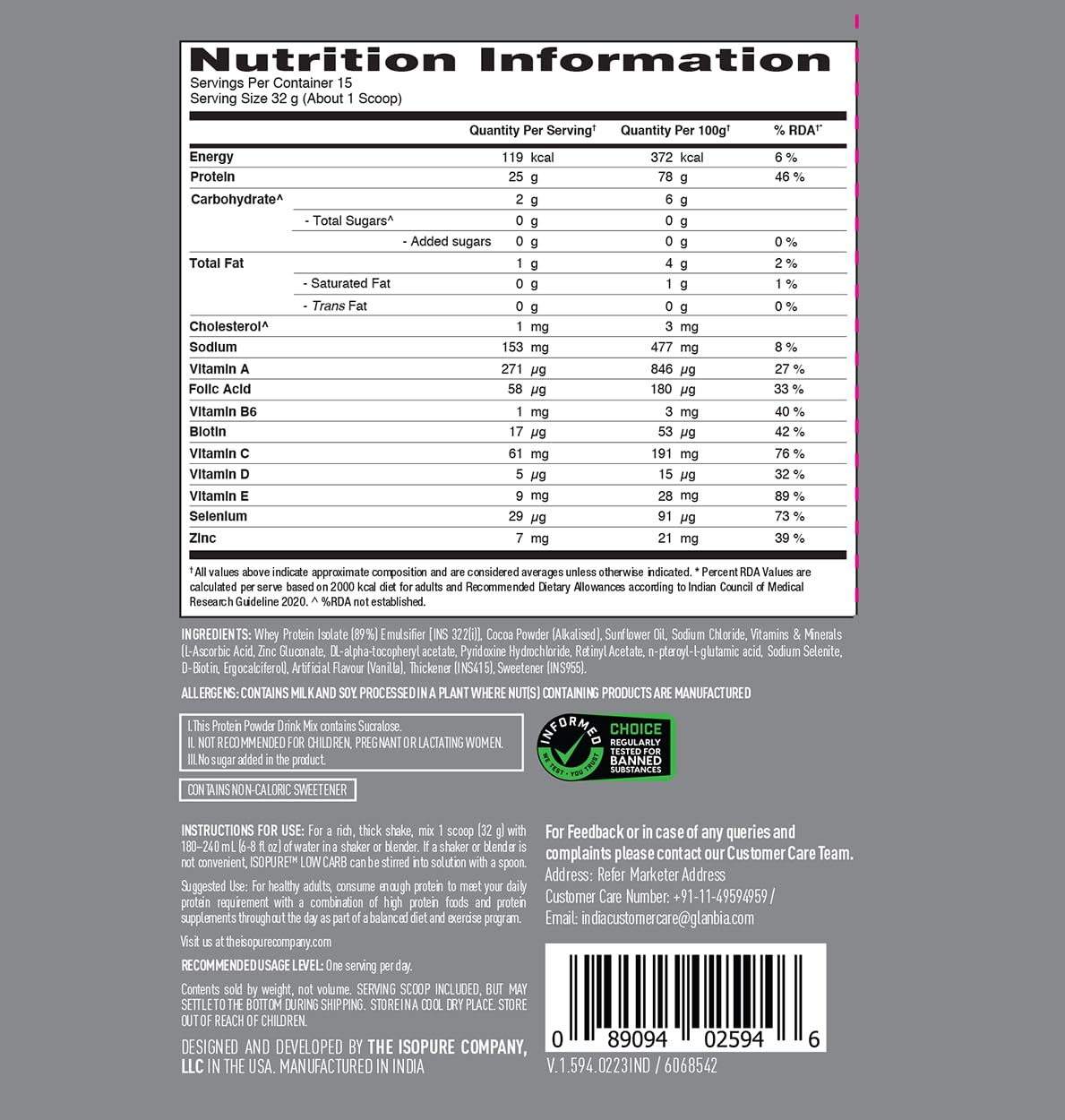 Isopure Low Carb Whey Protein Isolate- 500g