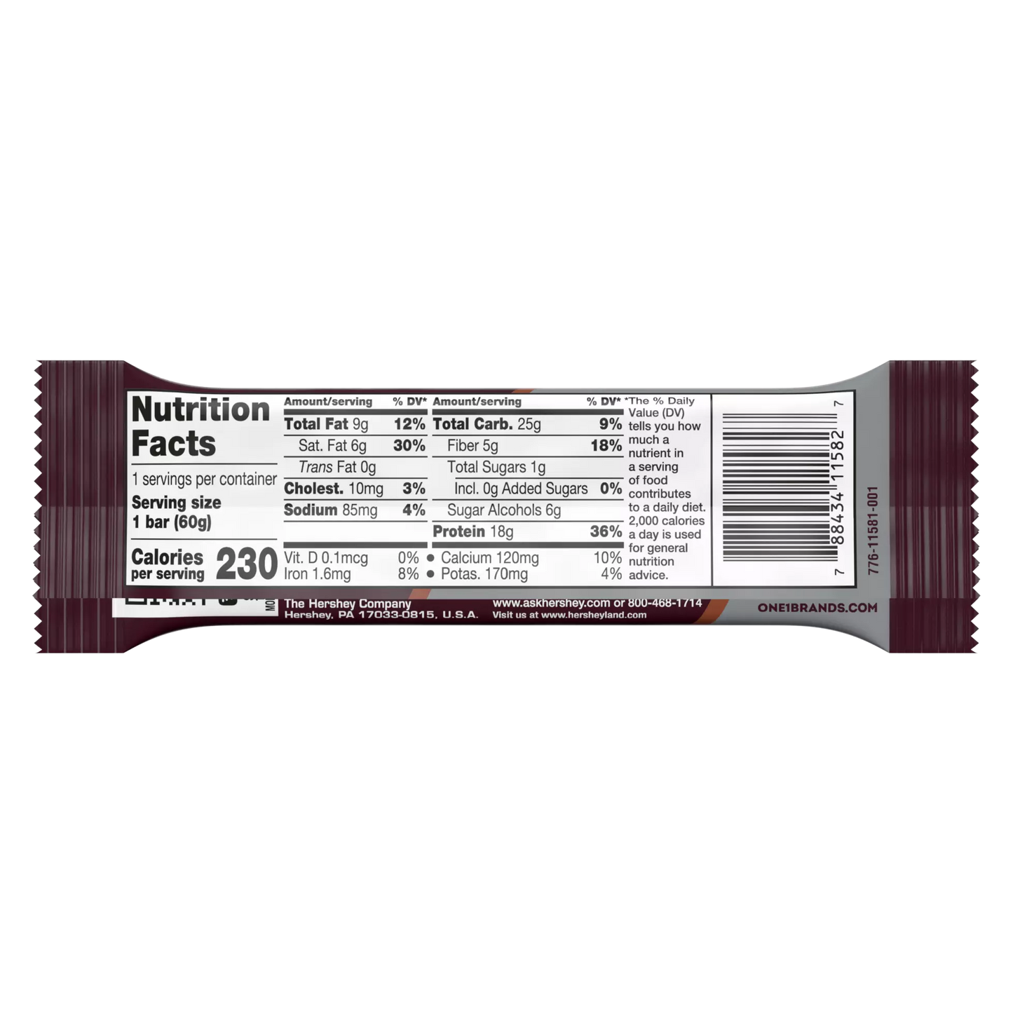 ONE HERSHEY'S DOUBLE CHOCOLATE FLAVORED PROTEIN BAR | 60g