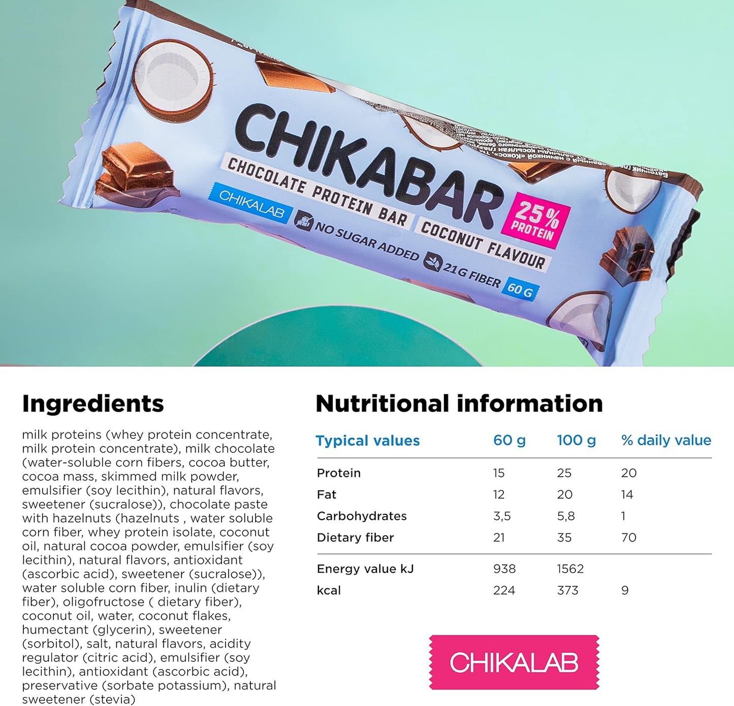 Chikalab Chikabar Chocolate Protein Bar Coconut Flavour | 60g