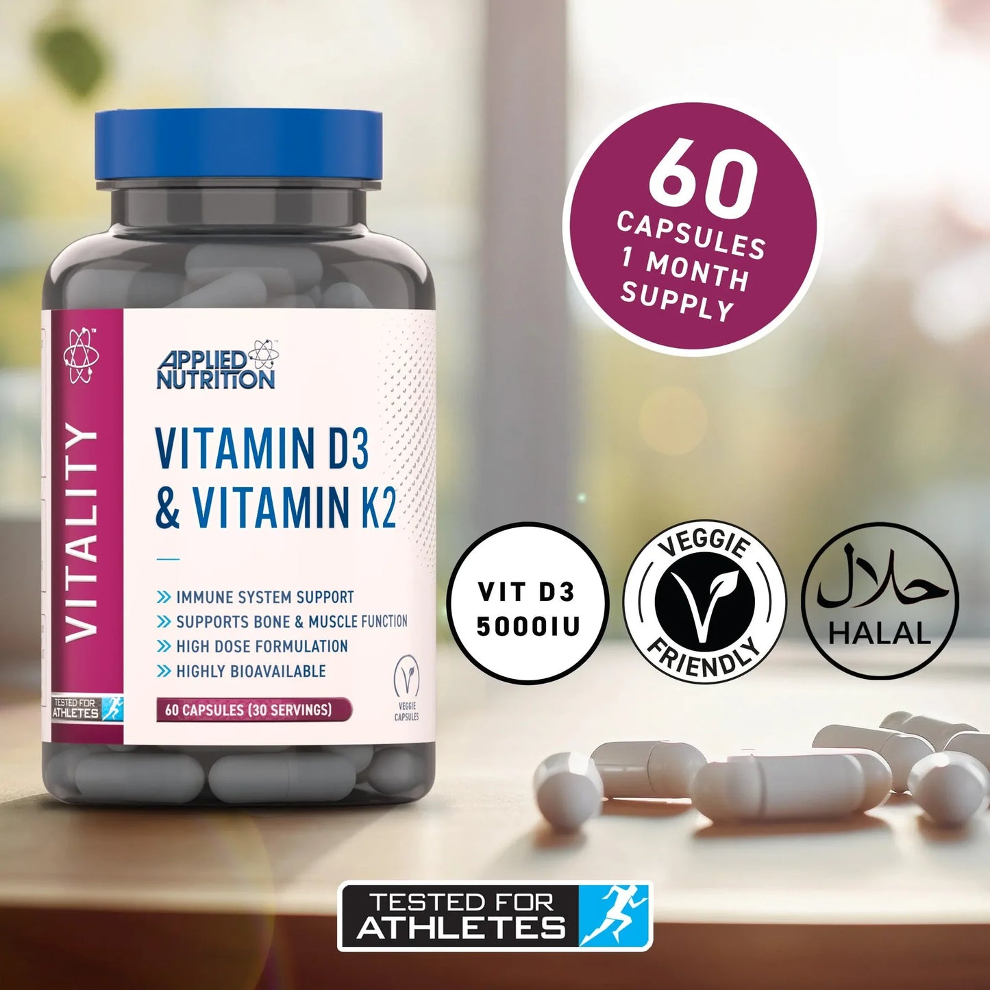Applied Nutrition Vitamin D3 & K2 | 60 Capsules