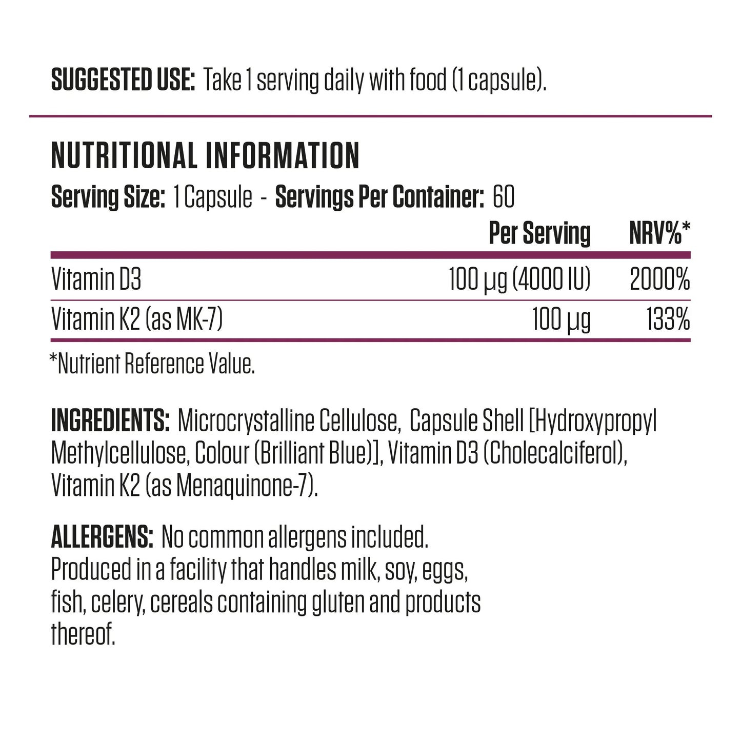 Applied Nutrition Vitamin D3 & K2 | 60 Capsules