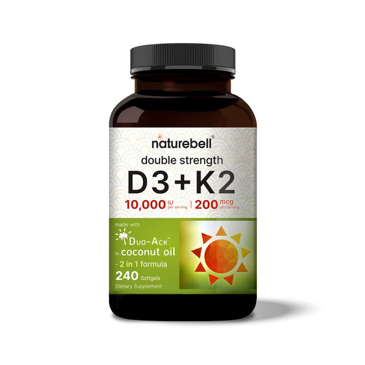 NatureBell Vitamin D3 K2 (10,000 IU Vitamin D + 200mcg Vitamin K MK-7) 240 Softgels